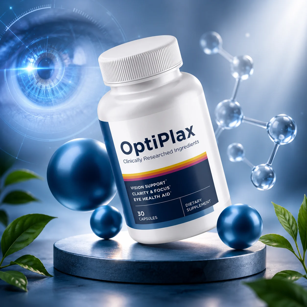 OptiPlax marine-based eye health supplement bottle